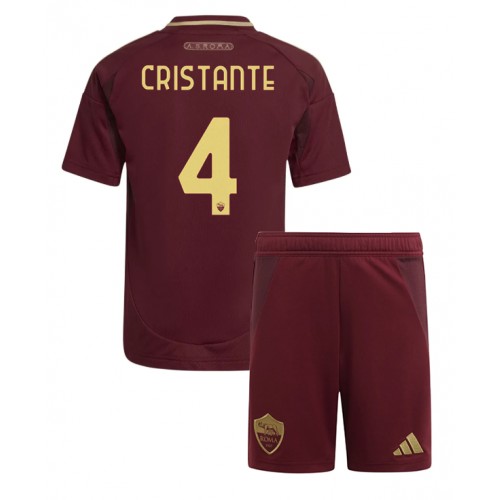 Otroški Nogometni dresi AS Roma Bryan Cristante #4 Domači 2024-25 Kratek Rokav (+ Kratke hlače)